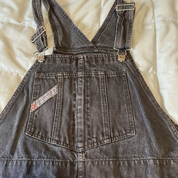 VTG Y2K Union Bay Denim Overalls Large Black Faded 90s 00s Jumper Cottagecore - Picture 14 of 16